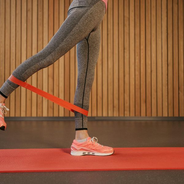 Close up of sneakers during a balance exercise session.